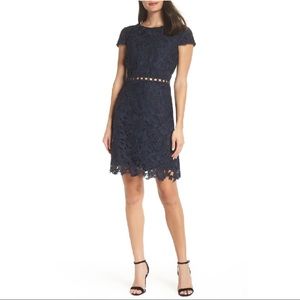 Sam Edelman Guipure Lace Cap Sleeve Sheath Dress In Navy Size 0